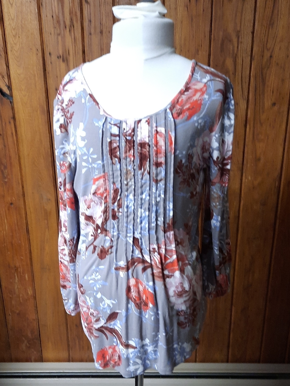 Daniel Rainn Gray Tunic with Rust & Light Blue Floral Print